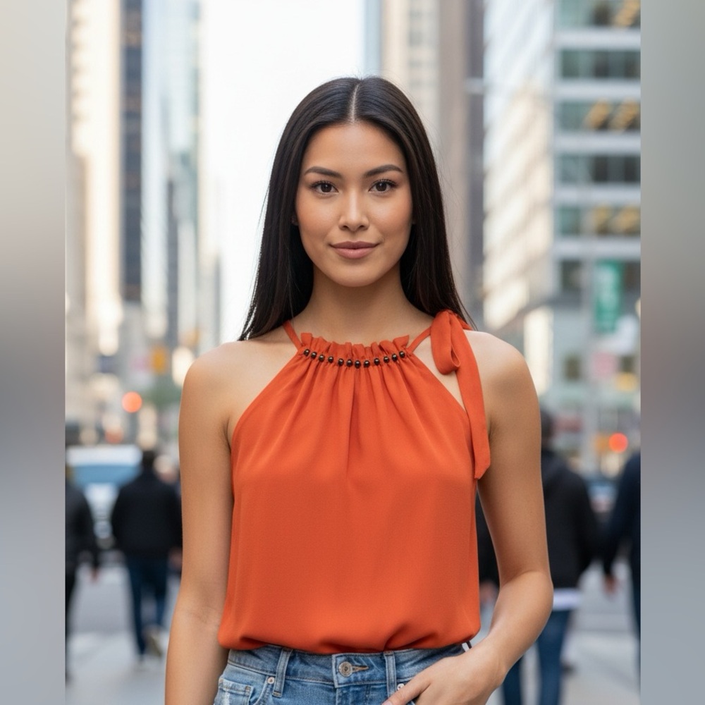 Goldray Elegant Layered Halter Beaded Neckline Top